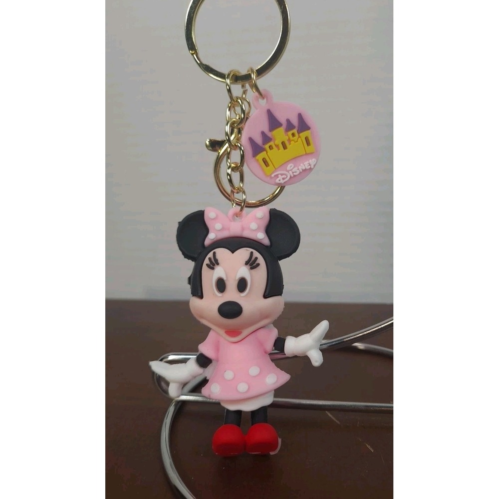 Minnie Mouse In Pink Dress Red Shoes 3D PVC Figure Silicone Keychain Backpack